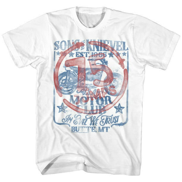 Evel Knievel American emblématique DAREDEVIL MOTO 75 sauts Adulte T-Shirt 